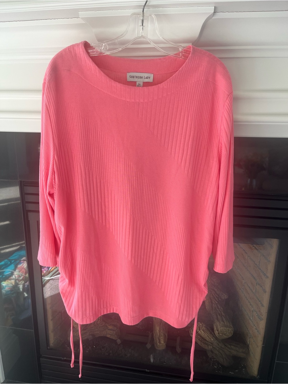 Southern Lady Coral Ribbed Scoopneck Sweater with Side Ties 2X Brand New